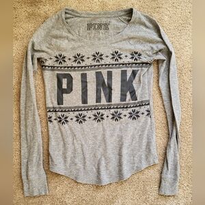 PINK Victoria's Secret Gray Long Sleeve Pajama Top